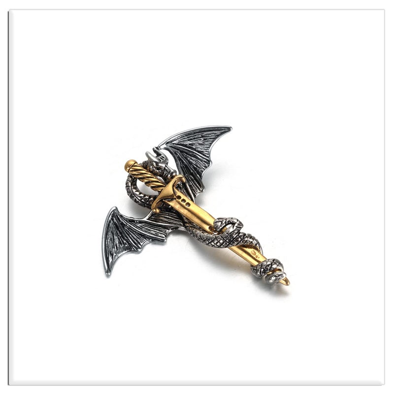 Xusamss Punk Titanium Steel Dragon Sword Wing Pendant Necklaces (White Gold) - Image 3